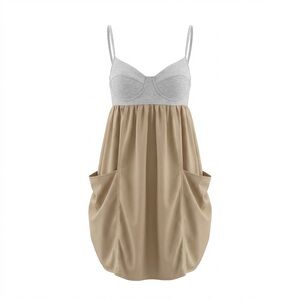 Wilfred Grey and Tan Babydoll Mini Dress with Structured Bust Size 2 Y2K Sunmer